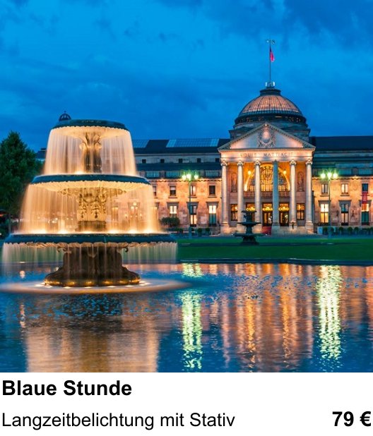 Stadtlichter zur blauen Stunde trainieren im Fotokurs in Wiesbaden
